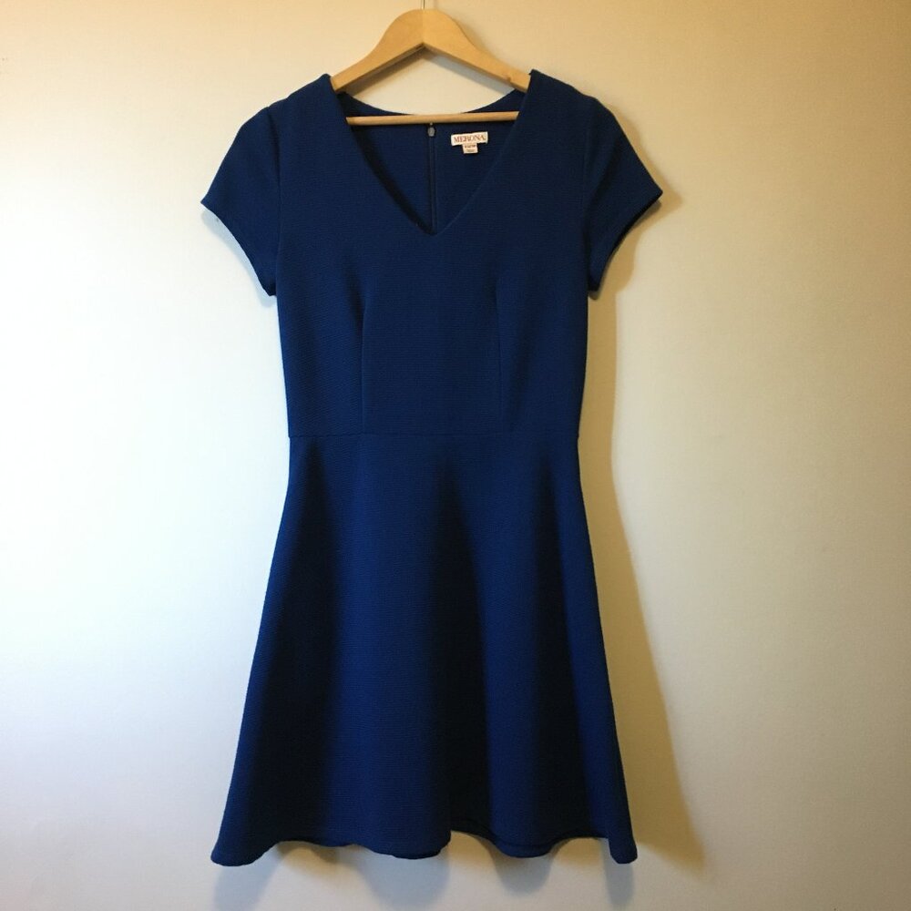 Indigo Blue Ribbed Cap Sleeve Fit & Flare Dollette Mini Dress - XS